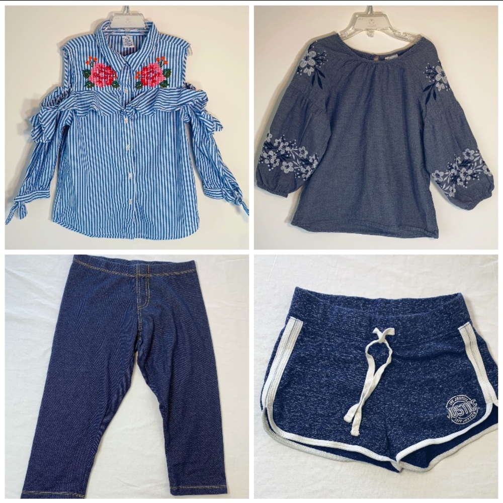 Girls 4 pc bundle 2 long sleeve shirts 1 athletic shorts 1 Capri jegging size 10